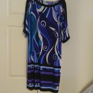 Vibrant dress in black, blue, turquoise and purple